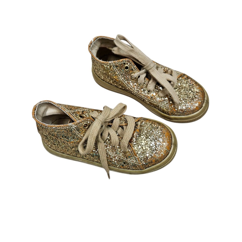 I Pinco Pallino Italy Glitter‎ Sneakers Sparkly Gold Lace Up Shoes Kids 26 9 - Picture 2 of 12